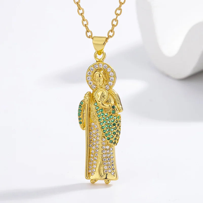 New Hip Hop Hipster St. Jude Necklace Pendant Fashion Copper Micro-inlaid Zircon Jesus Pendant Factory Direct