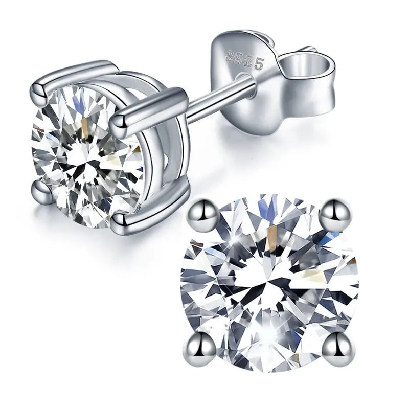 BSME26 RINNTIN Moissanite Stud Earrings S925 Silver Diamond Earrings D Color VVS Clarity Round Cut Moissanite Stud Earrings