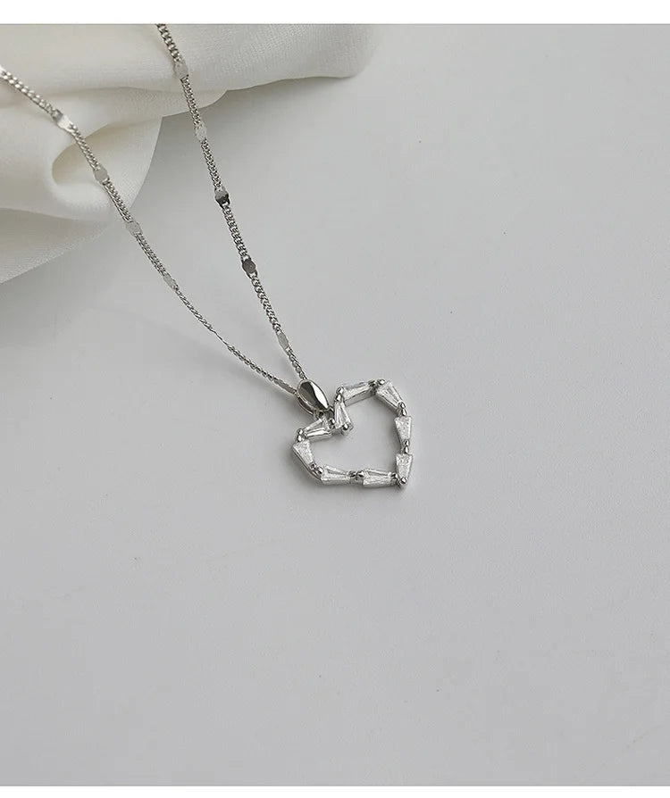 Colar Com Amor Zircon Flash Diamond Loved Heart Shaped Necklace Fcollarbone Chain Silver Necklace Women