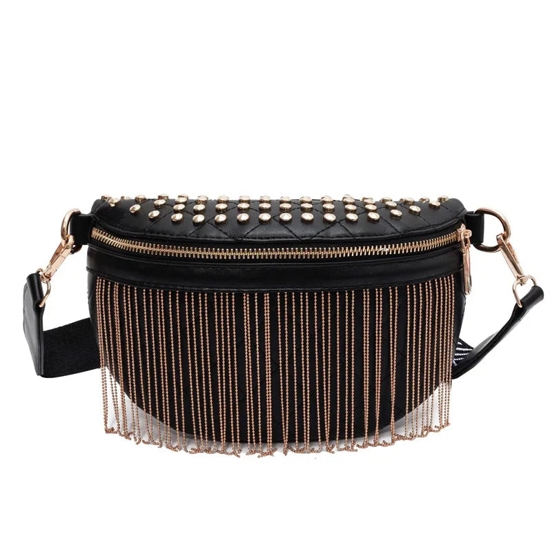 Unisex Waist Bag Wide Shoulder Strap Tassels PU Leather Crossbody Chest Bag for Outdoor Activities-for Bicycle Hiking Candy