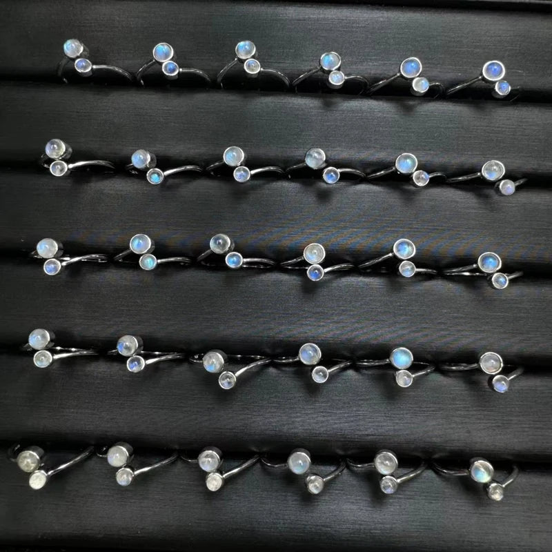 Hot Selling Kindfull Natural Reiki Crystal Polished Semi Precious Stone Labradorite Moonstone DIY Rings for Gift Accessory