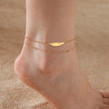 Stainless Steel Double Layer Feather Anklet Beads Chain Trendy Summer Holiday Beach Anklet Foot Accessory for Women