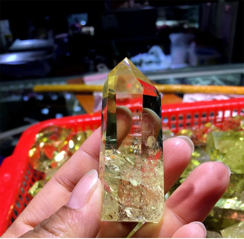 Natural Crystal Citrine Obelisk Healing Crystal Wands 6 Faceted Single Point Polished Tumbled Stone