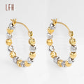 Wholesale 18k Real Gold Beaded Small Hoop Huggie Earrings With Balls AU750 Yellow and White Beaded Ball C-shaped Earrings