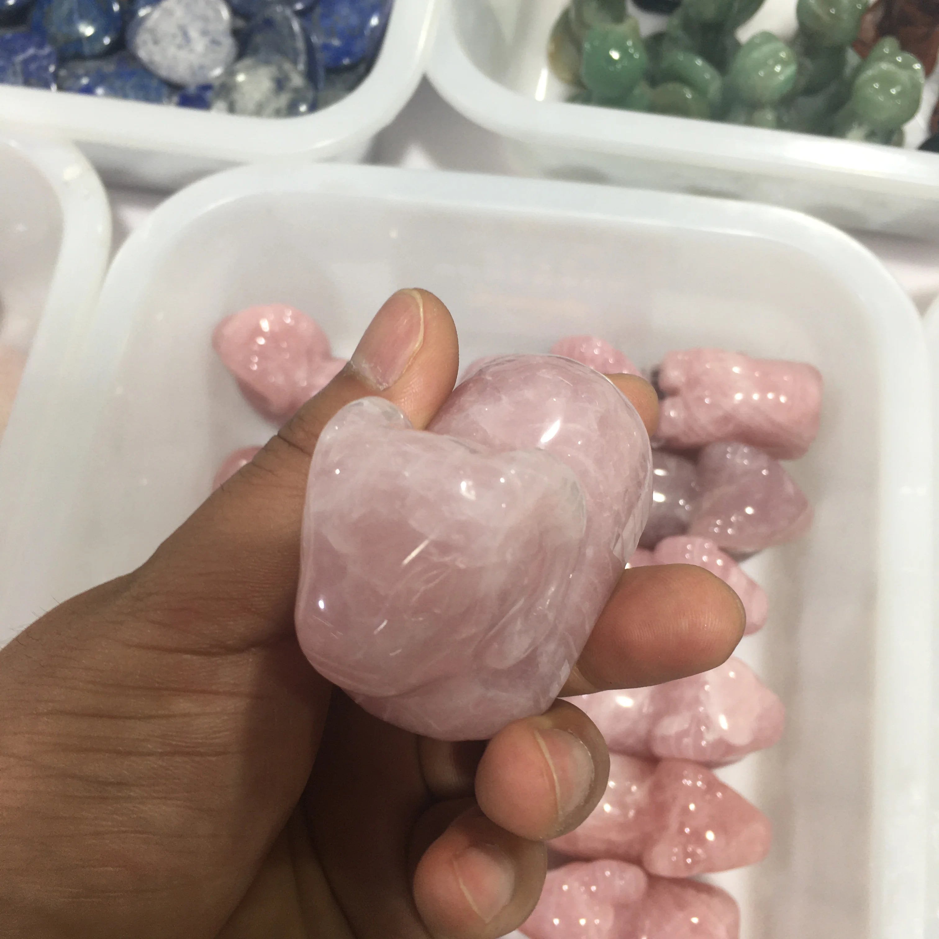 Natural Pink Crystal  Hand-carved Sheep Animal Natural Rose Crystal Quartz Decorative