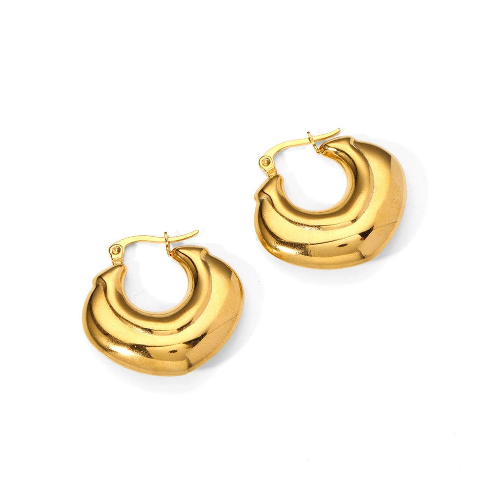 18K Gold Plated Waterproof Stainless Steel PVD Earrings for Women 316L Titanium Steel Chunky Heart Pearl Stone 18K Gold Plated
