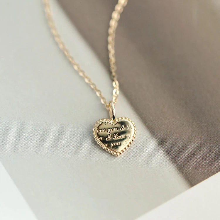Love You 925 Sterling Silver Gold Plated Jewelry Women Heart Pendant Gold Necklace
