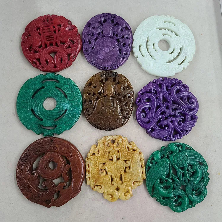 JF7004 Large Vintage Natural Jade Stone Pendant Ancient Chinese Totem Pattern Carved