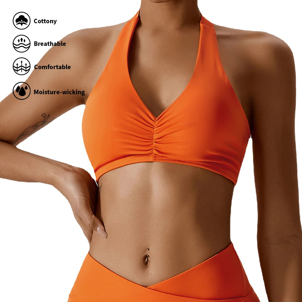 Custom Women Fashion V Front Scrunch Yoga Bras Active Gym Tank Top Fitness Workout Apparel Sports Bras