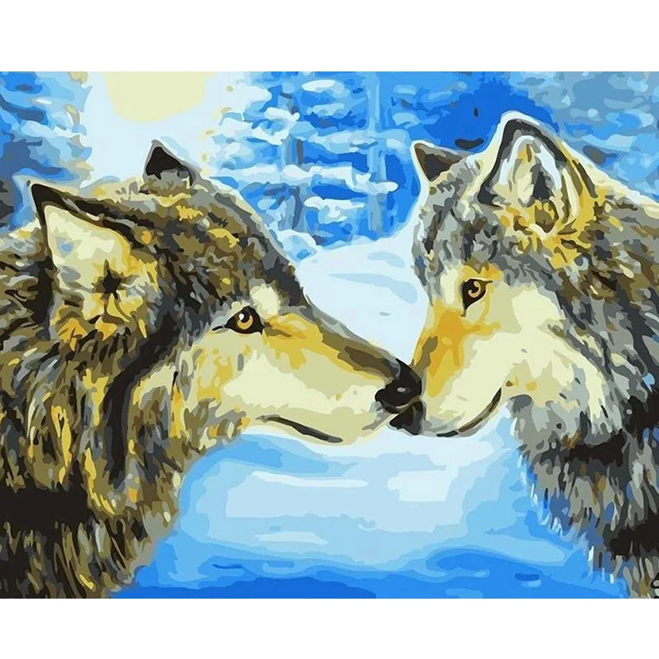 Adults Painting Numbers Kits Handmade Snow Wolf Wall Art Europe Acrylic Paint DIY Picture for Home Printed Landscape Design