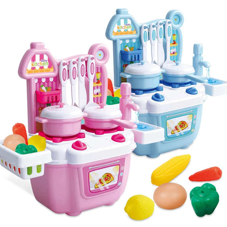 Plastic Play Kitchen Pretend Kits Pink Kitchen Toys Play Set for Kids Toddler