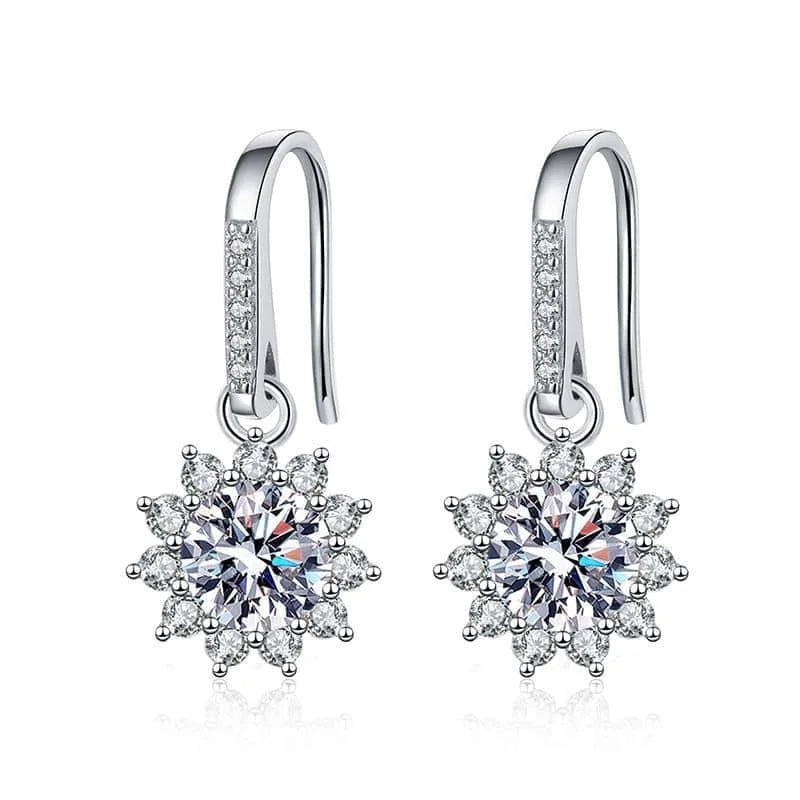 Trendy Design Tiny Zircon D Color Sparkling Moissanite Earrings Sunflower 925 Sterling Silver Hoop Earrings for Women