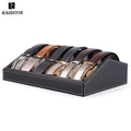 Multi-compartment Modern Portable Wood & PU Leather Belt Display Stand Box for Men & Women
