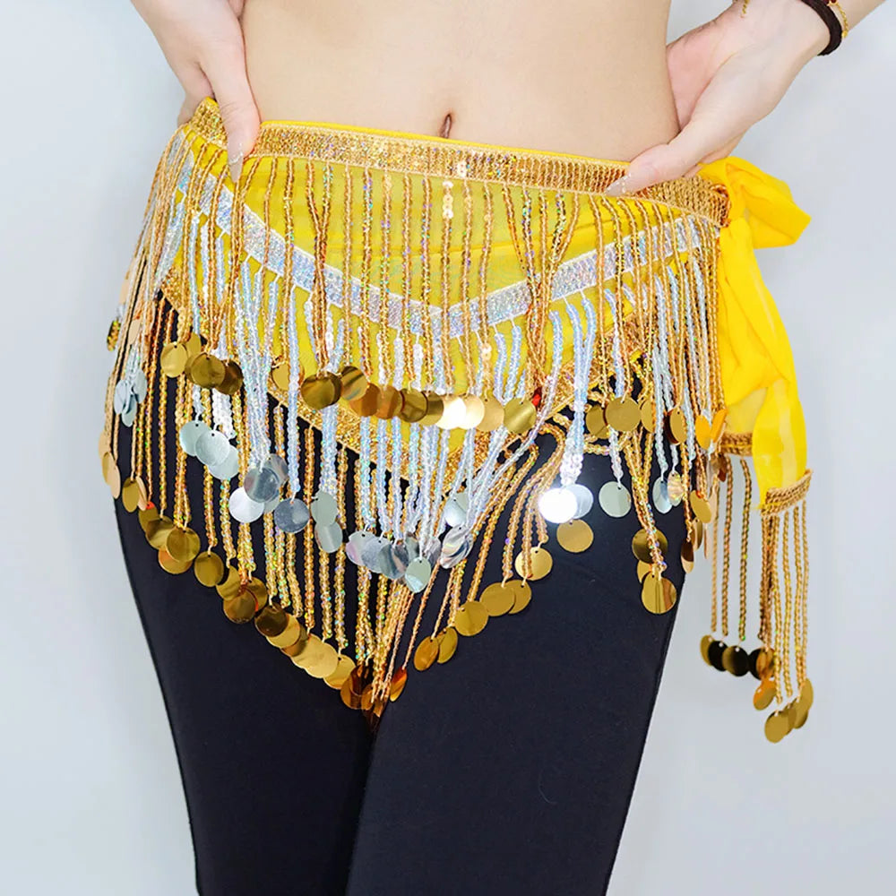 Adult Girl's Shiny Sparkling Sequin Fringe Performance Wrap Skirt Hip Scarf for Club Bar Belly Dance Hand Crochet Design for