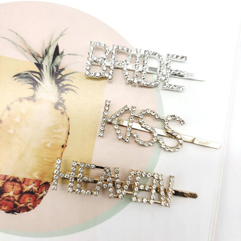 MIO Ladies Personalized Custom Letter Metal Crystal Glitter Hairpin Sweet Girl Party Rhinestone Hairpin Hair Accessories