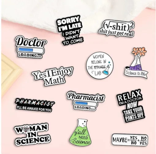 Custom Science Enamel Pin Brooch Tube Microscope Chemistry Maths Physics Badge Lab Soft Enamel Lapel Pin