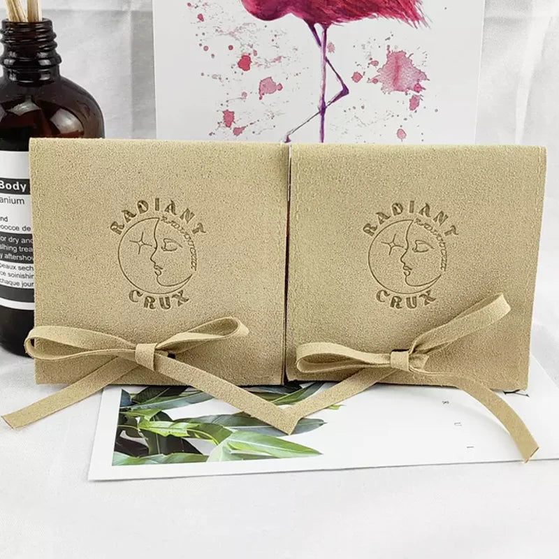 Luxury Beige Microfiber Suede Velvet Bag Custom Jewelry Pouch with logo Jewelry Bag with Flap for Jewelry Packaging & Display