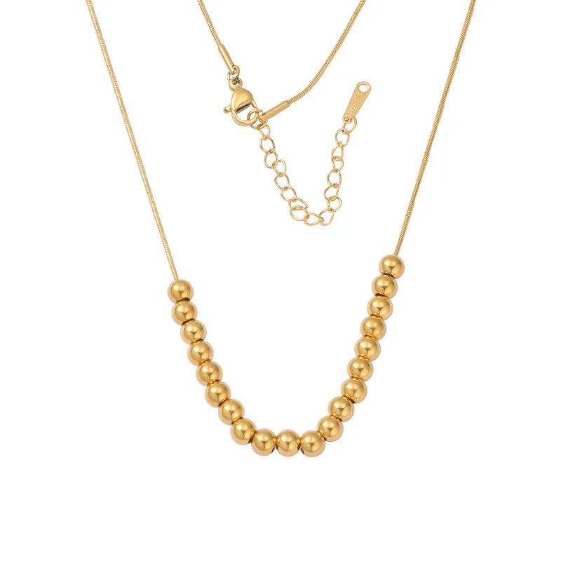 MIENTER 18k Gold Plated Round Snake Chain Bead Choker Wedding Stainless Steel Round Beads Necklace