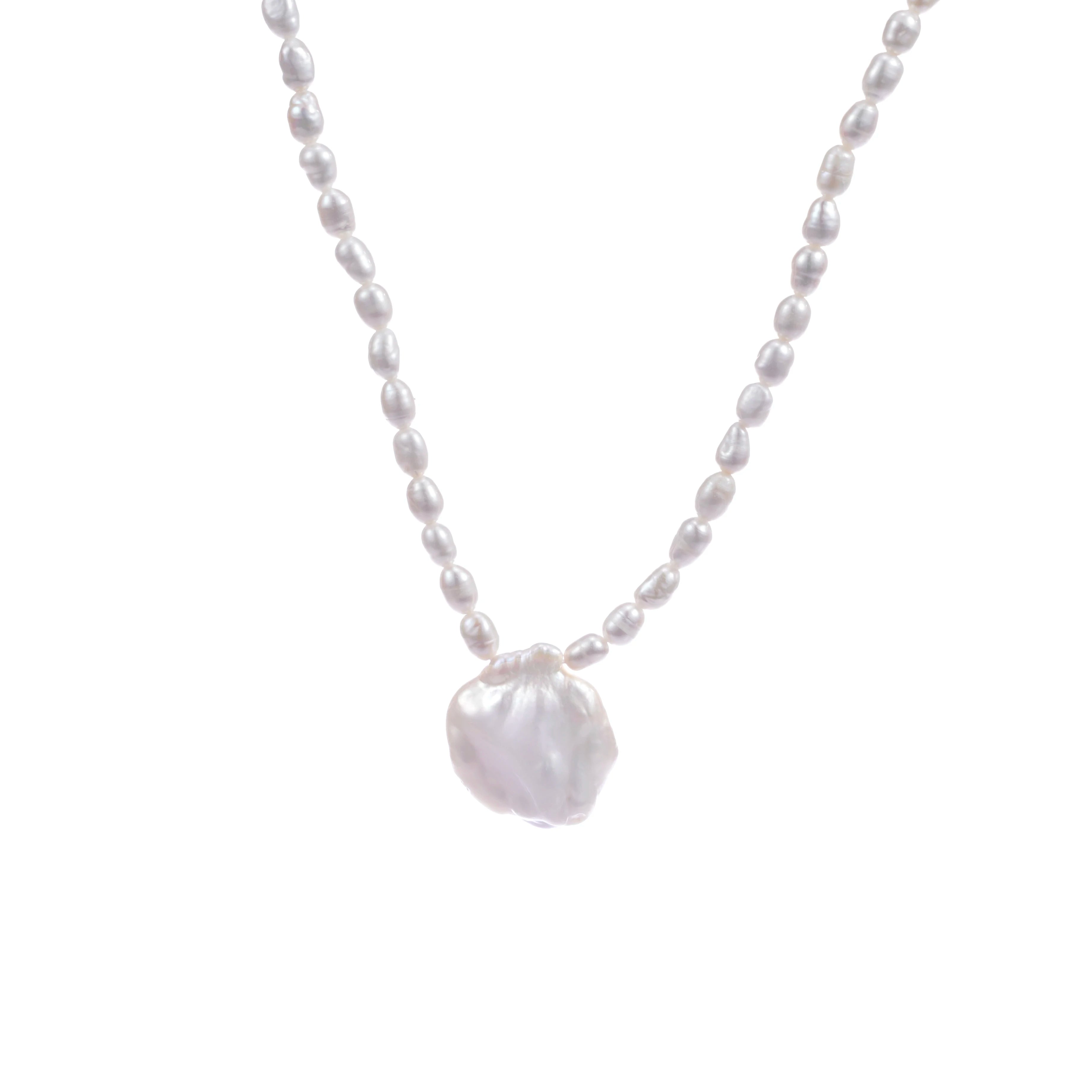 Luxury Natural Freshwater Pearl Necklace with Baroque Pendant Rice Bead Chain for Women Hypoallergenic Light Jewelry Gift