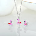 YILUN Wholesale 925 Sterling Silver Flamingo Pendant Earrings Cute Animal Enamel Jewellery Children Rhodium Fine Jewelry Set