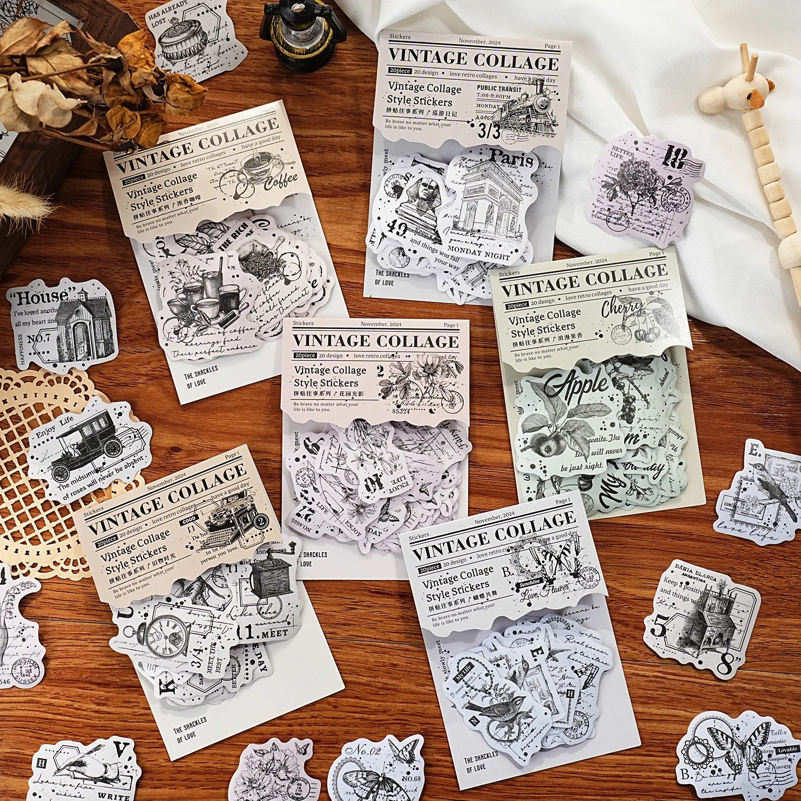 20 Stickers Per Pack Collage of the Past Series of Vintage Objects Handbook Decorative Material 6 Kinds of