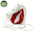 LEB1187 Heart Shape Diamond Purses Crystal Women Clutch Bags Evening Bridal Bag Bling Purse with Red Lip Pattern
