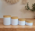 Wholesale 30g 50g 80g 100g 150g 200g White Pet Plastic Cream Jar with Bamboo Lids for Body Scrub