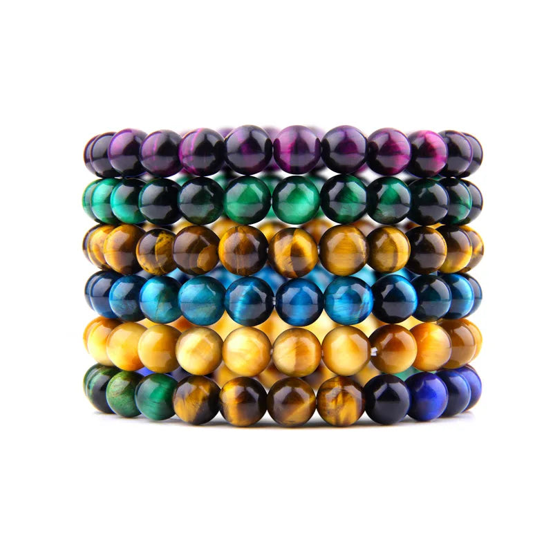 AAA Multi-Color Natural Stone Bead Bracelet for Men 6mm 8mm 10mm 12mm Blue Green Pink Tiger Eye Trendy Geometric Christian
