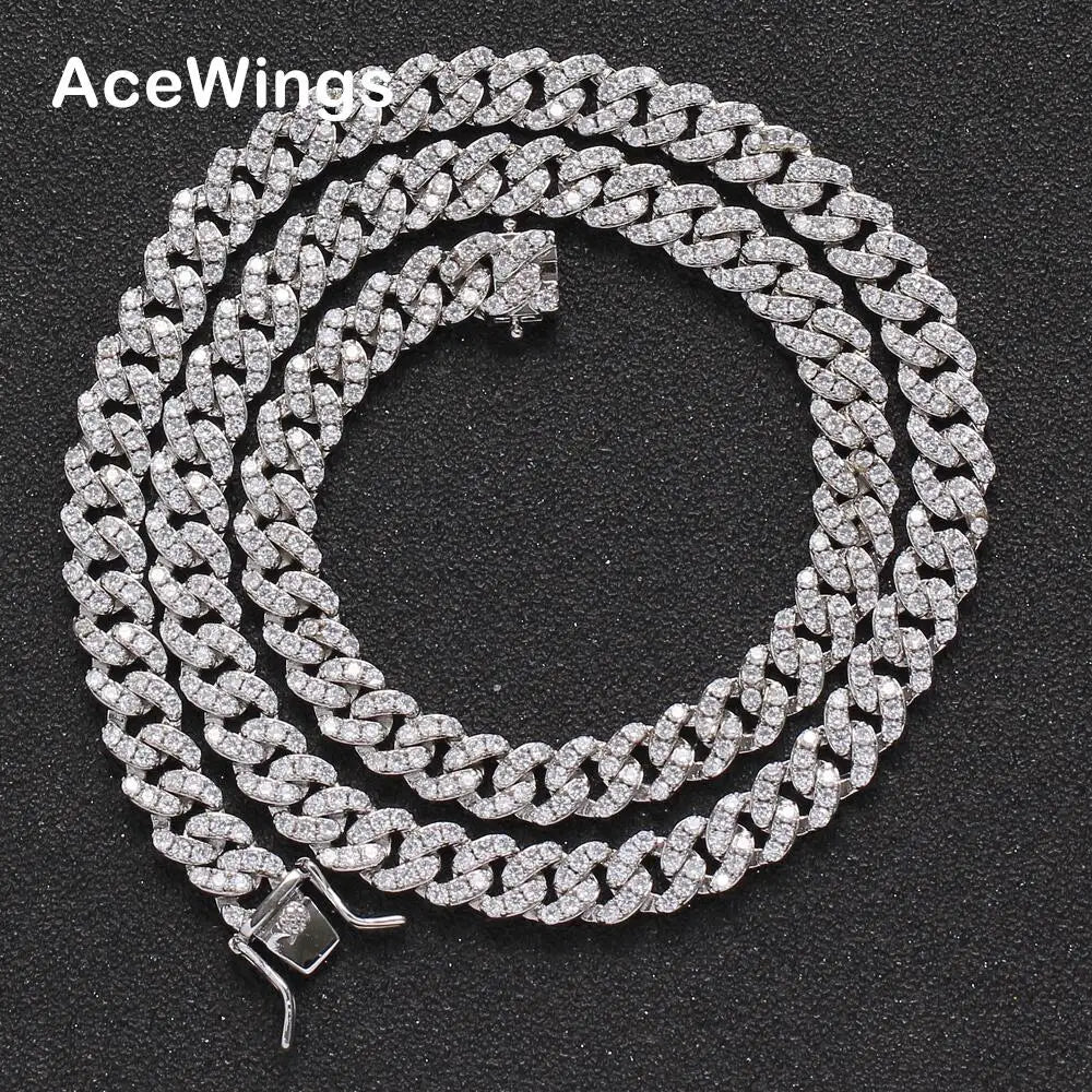 BC003 8mm Brass Setting Zircon Cuban Link Chain Necklace Hip Hop Jewelry Bling CZ Chain Iced Out
