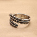 BINSHUO Wholesale Custom Stainless Steel Jewelry Personality Titanium Steel Vintage Black Drop Glue Animal Feather Ring for Men