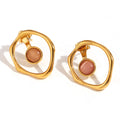 Chic Trendy Femme Jewelry Stainless Steel Green Red White Gem Stone Cat Eye Earrings