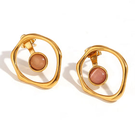 Chic Trendy Femme Jewelry Stainless Steel Green Red White Gem Stone Cat Eye Earrings