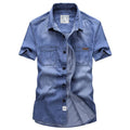 Summer Denim Shirt for Men New Cotton Washed Blue Short Sleeve Cowboy Shirt Male Brand Clothes Shirts for Men