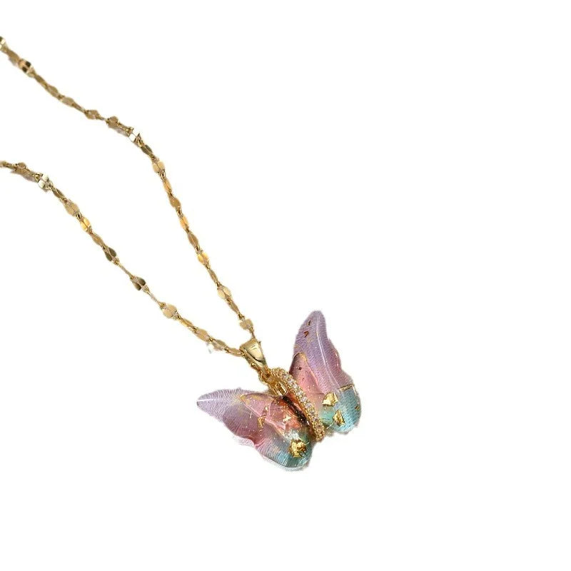 G2416 Wholesale Collier Femme Papillon Gold Plated Colorful ZC Butterfly Pendant Necklace for Girls Fashion Jewelry Necklaces
