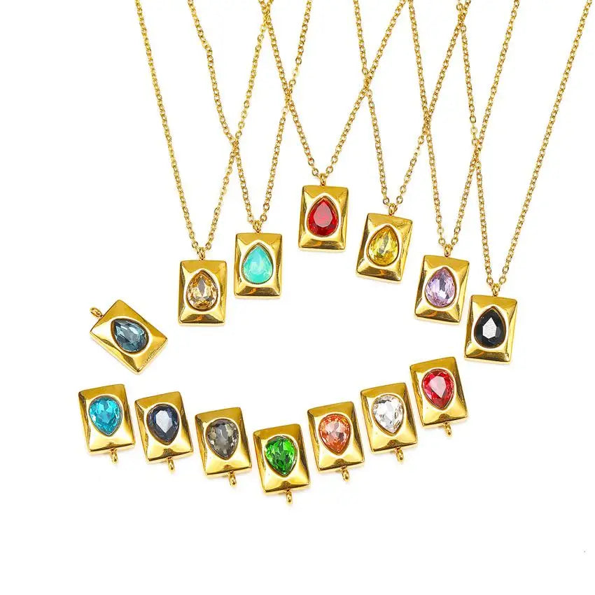 Women's Niche Luxury Fashion Teardrop-Shaped Zircon Necklace 18K Gold Stainless Steel Plated Versatile Collar Chain Trendy Gift