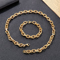 European  American Fashion Trend Hiphop Stainless Steel 18K Gold Plated O Chain Shape Bracelet Necklace Jewelry Set