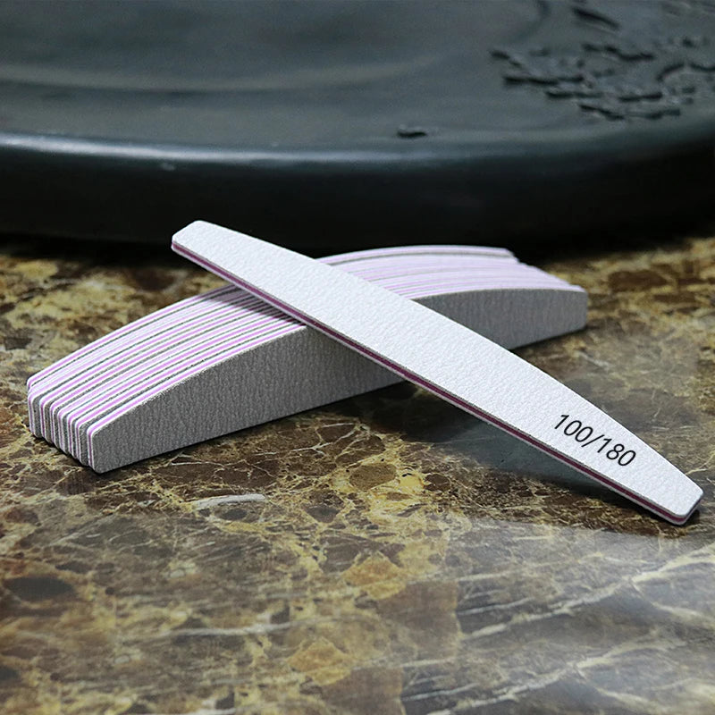 Professional Nail File Buffer 100/180 Grit Half Moon Double-Sided Sandpaper Nail File for Gel Polish Manicure MegaBDM