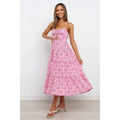 OEM LOGO ODM Bar Party  Summer Elegant Casual Floral Woman Dress 100%Polyester Sleeveless Floral Print Pink Dresses