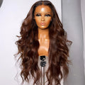 Burmese Human Hair Chocolate Brown Color Full Hair Natural Wave Glueless Unprocessed Human Hair Lace Front Wigs