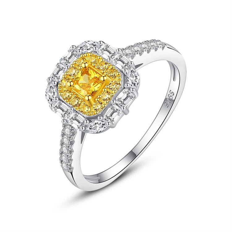 Fine Jewelry 925 Sterling Silver Square Shape Gemstone Engagement Diamond Rings for Women