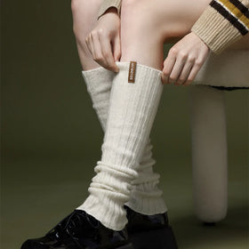 For DWZ03 Women's Long Leg Warmers Wool/Polyester Ice Silk Breathable Anti-slip Knit Loose Stockings Custom Ribbed Slouch