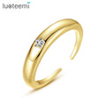 LUOTEEMI Fashion Minimalist Ring Single Star Cutting Zirconia Stone Women Open Star Ring 18K Gold