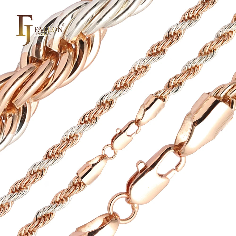 4mm FJ Fallon Fashion Jewelry Classic French Rope Chain Plated in Rose Gold Two Tone Brass Based