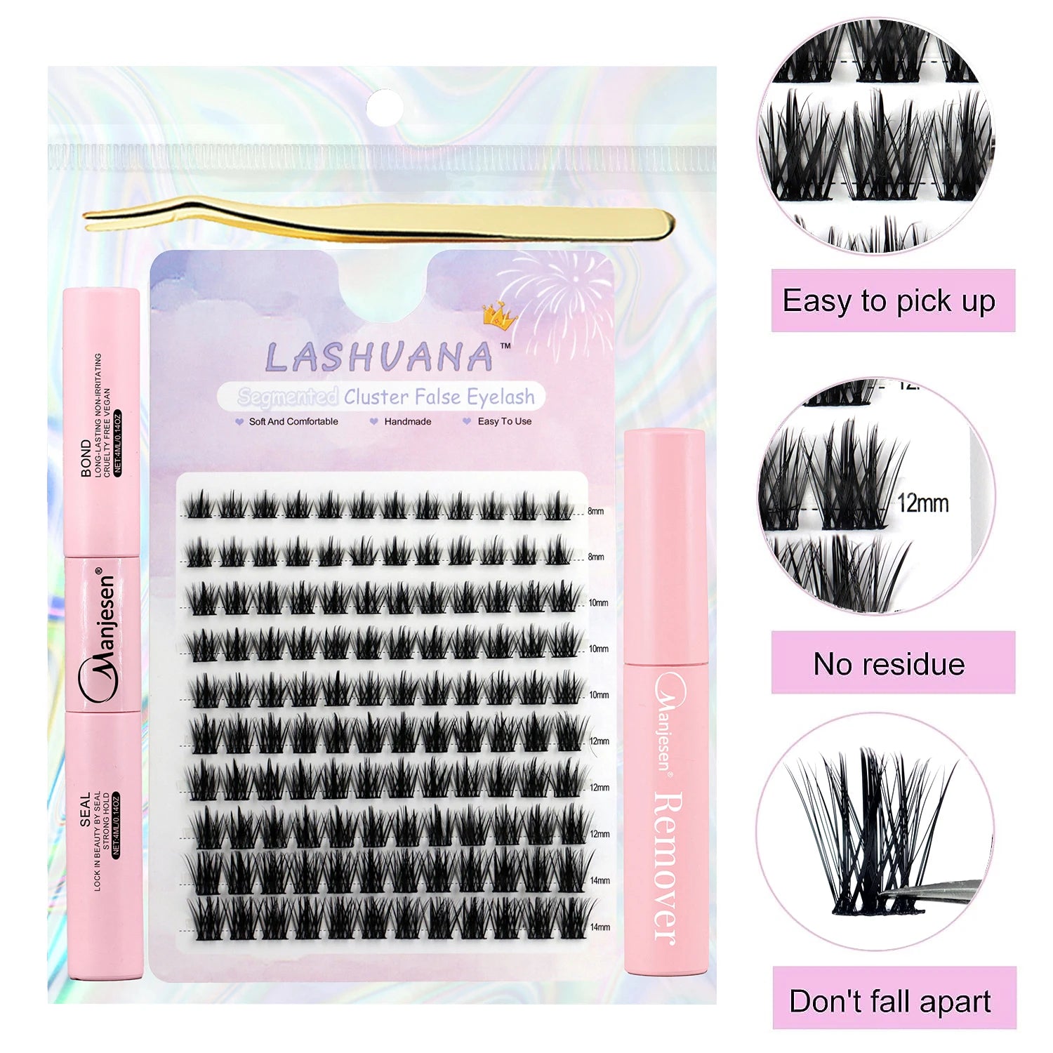 DIY Cluster Eyelash Extensions Long Individual Lashes Mixed Tray Faux Mink Lash Clusters with CC Curl