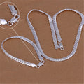 Silver Plated Color Christmas Gifts European Style Retro 6MM Flat Chain Necklace Bracelets Fashion for Man Women Jewelry Sets