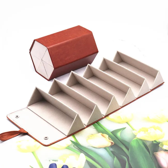 Luxury Leather Foldable  Glasses Storage Box Case  for Eyeglass  Low MOQ 5-slot Portable Travel Organizer for Sunglasses