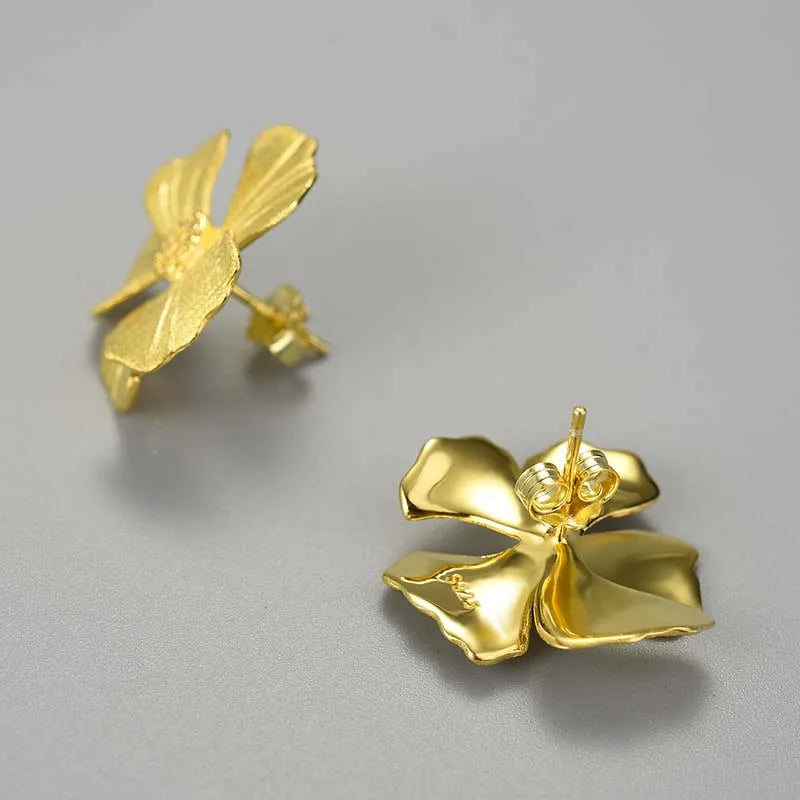 Lotus Fun Real 925 Sterling Silver Natural Zircon Elegant Big Peony Flower Stud Earrings for Women 18K Gold Statement Jewelry