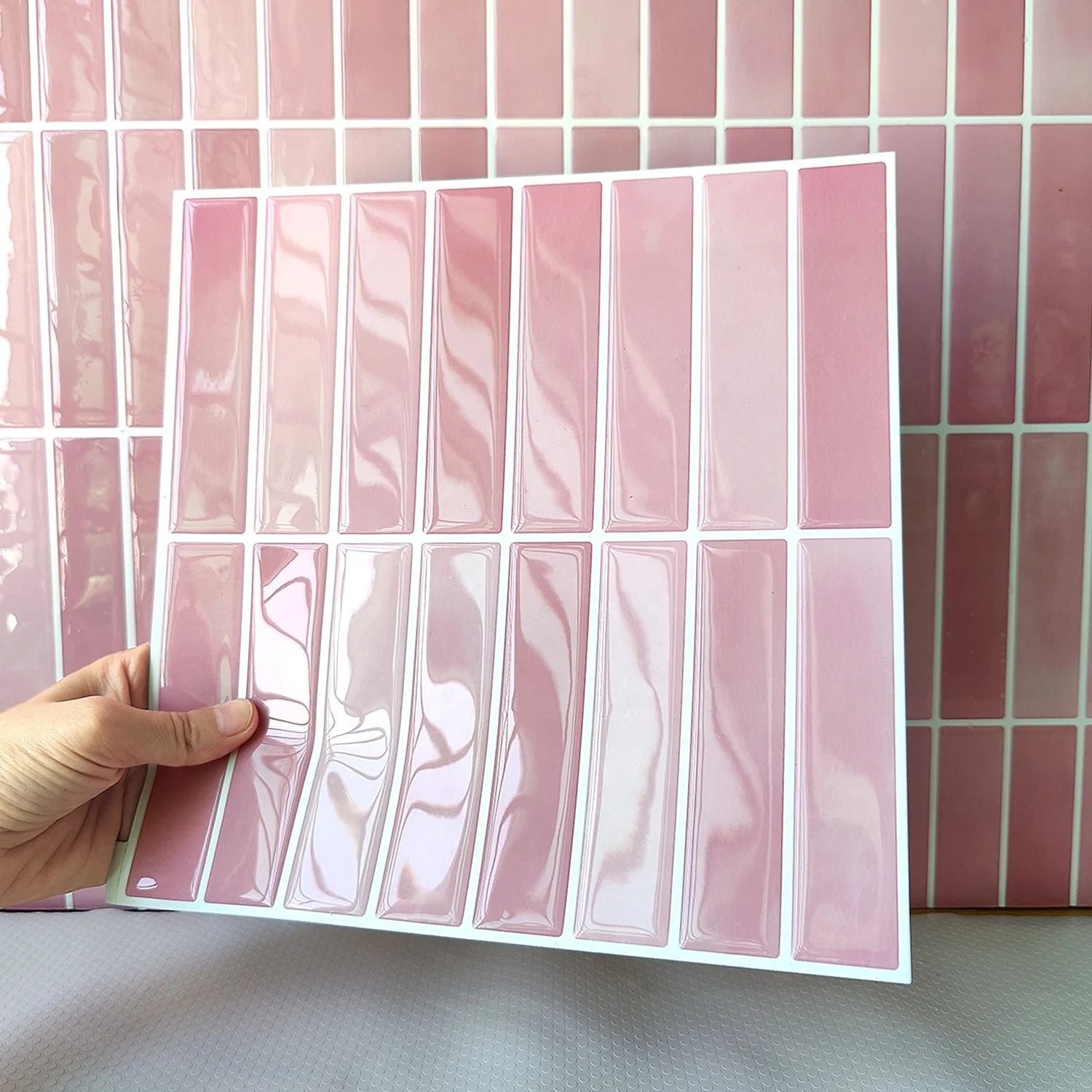 Factory Outlet Pink Peel and Stick Marble Tiles Stick on Tile Backsplash With White Grout for Kitchen Home Decor
