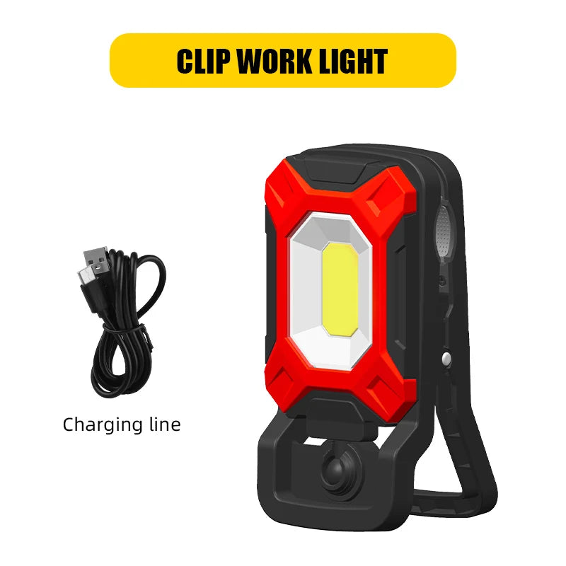 Portable Folding COB LED Work Light with USB & Built-In Battery for Workshop Fishing Camping & Outdoor Activities
