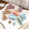 Wholesale 5cm-10.5cm Checker Board Hair Claw Clip Fashion Checkerboard Hair Clip Candy Color Women Claw